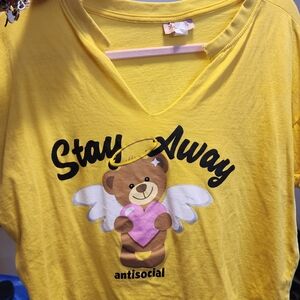 Stay Away Antisocial Teddy V-Neck Crop Top - Yellow